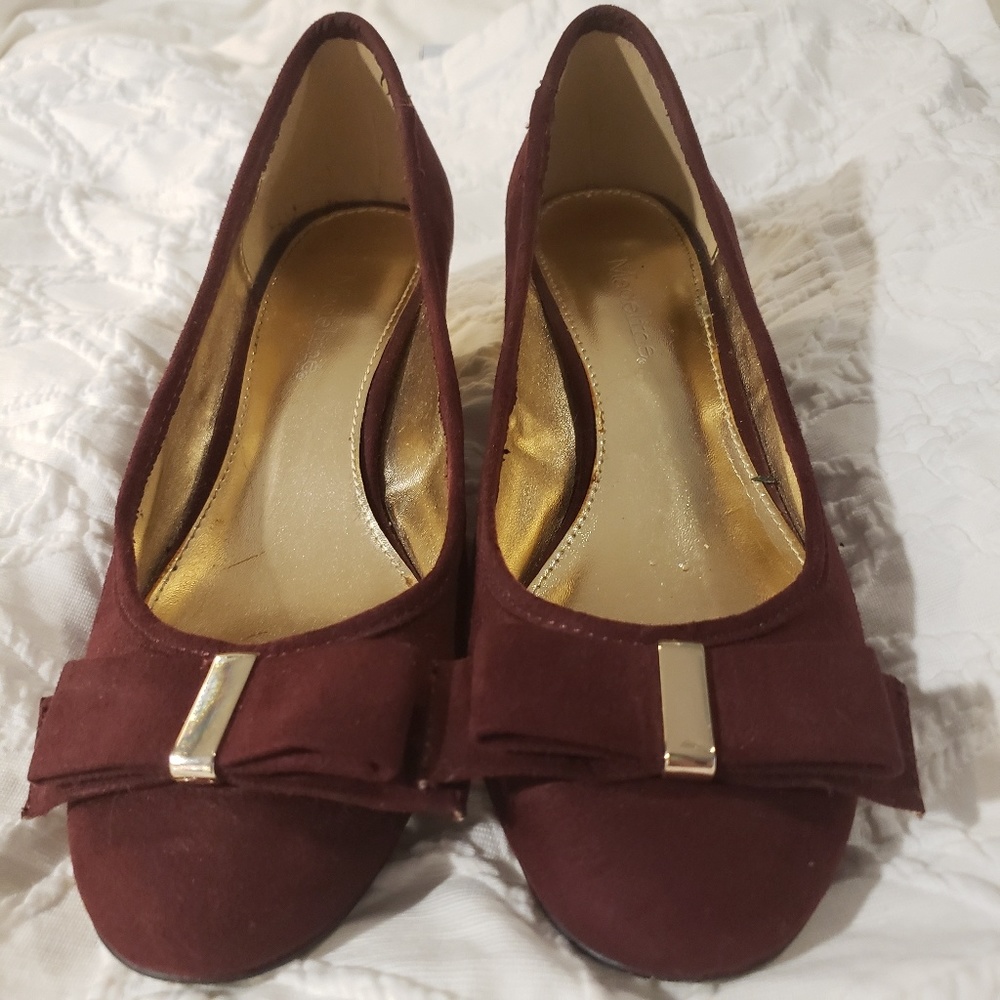 Burgandy and gold block heel